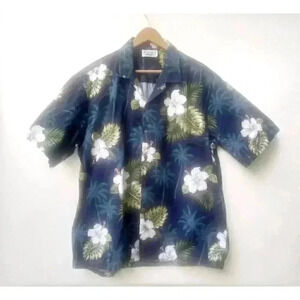 Pacific Legend Apparel Mens Hawaiian Shirt Multicolor Hibiscus Palm Tree USA XL